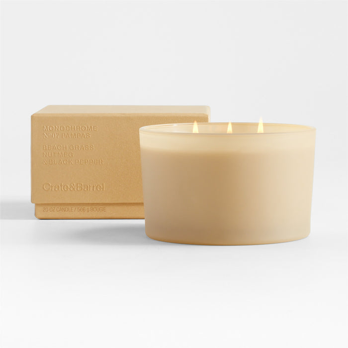 Monochrome No. 7 Pampas 3-Wick Scented Candle - Beach Grass, Nutmeg and Black Pepper