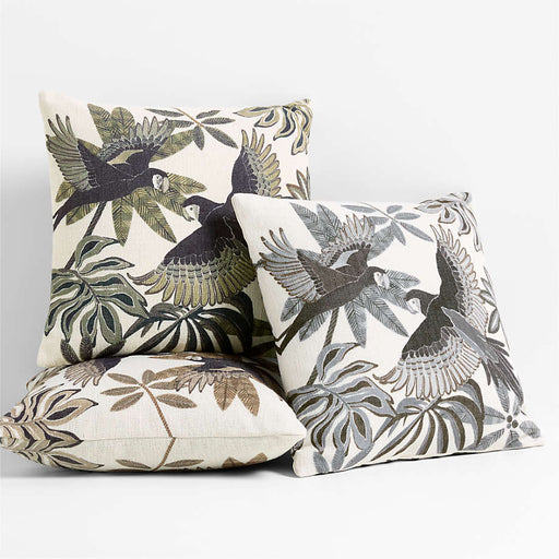 Parrot Printed 20"x20" Clay Taupe Outdoor Throw Pillow