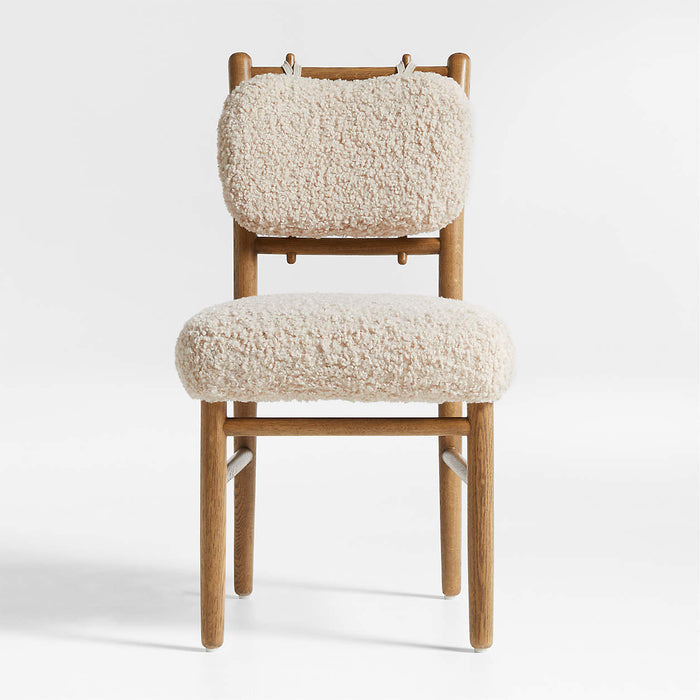 Pierre Light Brown Oak Wood Dining Side Chair with Faux Shearling