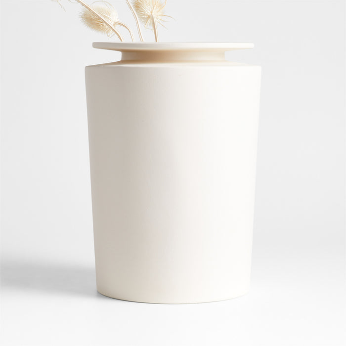 Plateia Medium White Earthenware Vase 12"