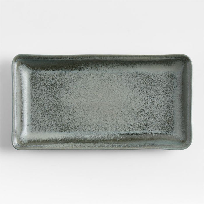 Prairie Moss Green Recycled Stoneware Rectangular Platter