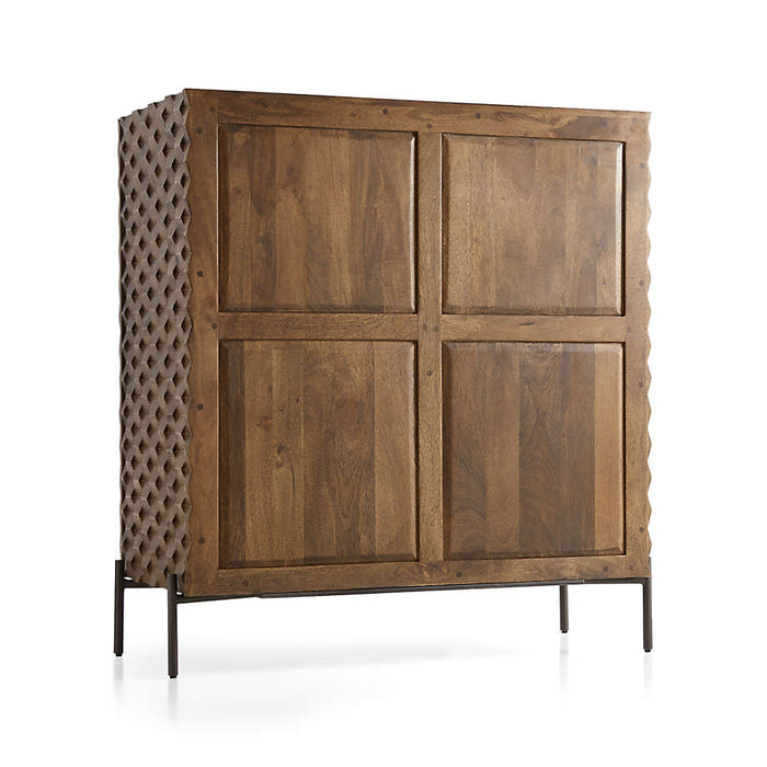 Raffael 39" Brown Carved Wood Bar Cabinet with Storage