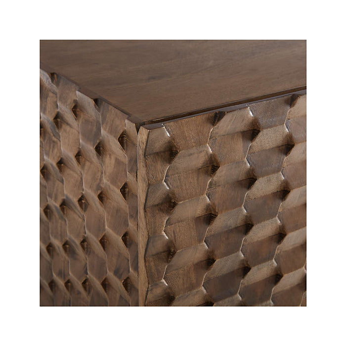Raffael 39" Brown Carved Wood Bar Cabinet with Storage