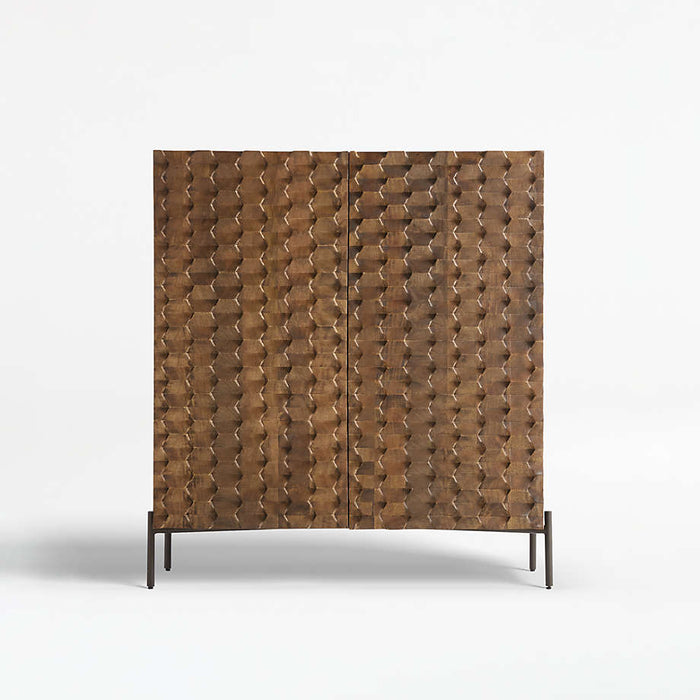 Raffael 39" Brown Carved Wood Bar Cabinet with Storage