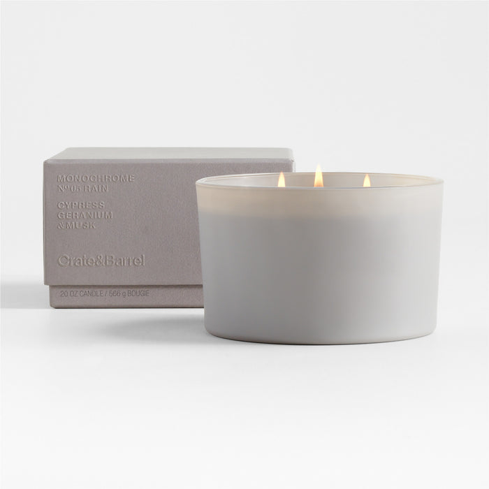 Monochrome No. 5 Rain 3-Wick Scented Candle - Cypress, Geranium and Musk