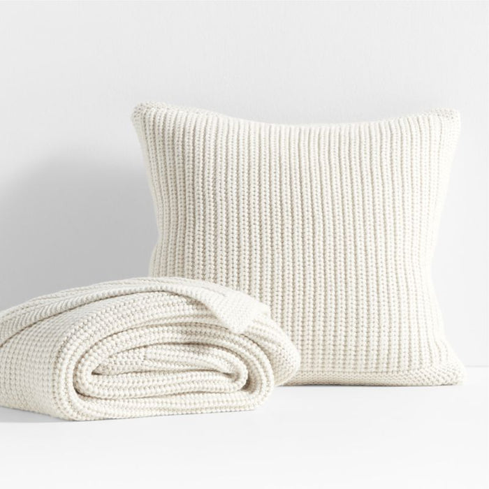 Arctic Ivory Wool Blend 70''x55" Fisherman Knit Throw Blanket