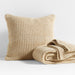 Ginger Beige Wool Blend 70''x55" Fisherman Knit Throw Blanket