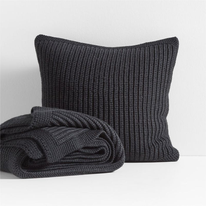Storm Grey Wool Blend 70''x55" Fisherman Knit Throw Blanket