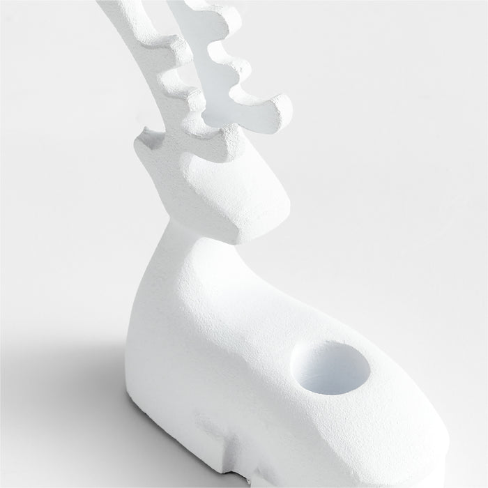 White Holiday Reindeer Taper Candle Holder