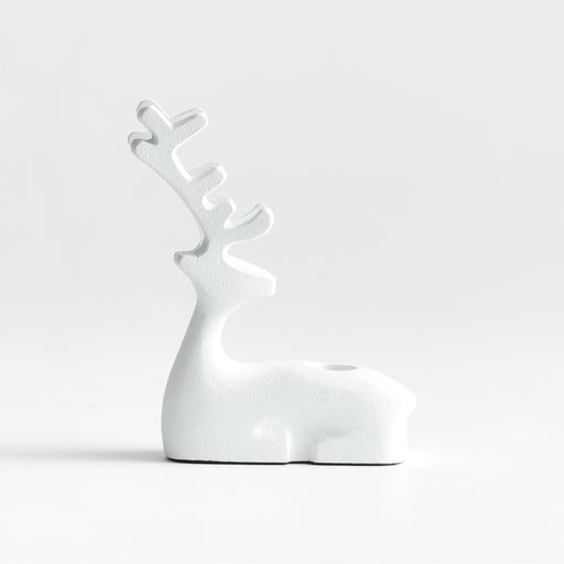 White Holiday Reindeer Taper Candle Holder