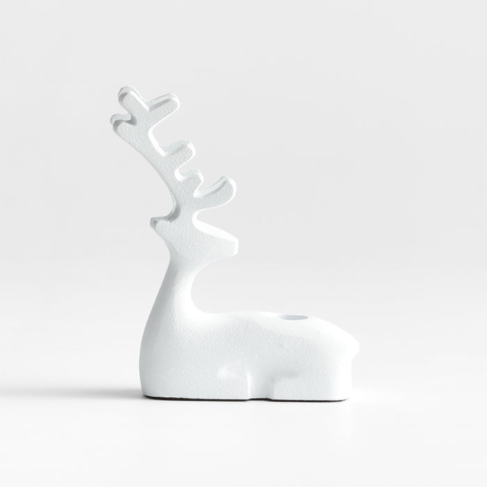 White Holiday Reindeer Taper Candle Holder