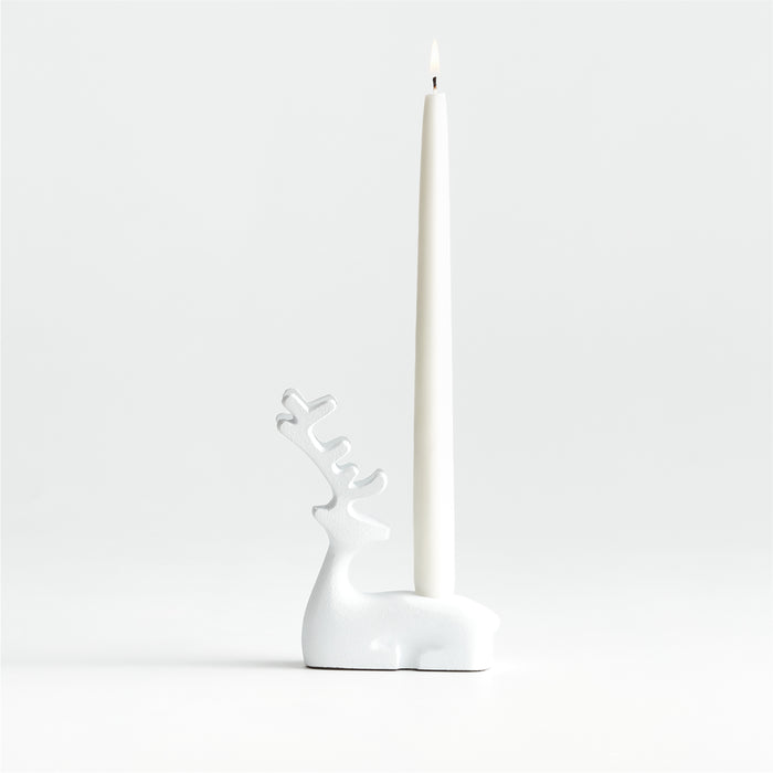 White Holiday Reindeer Taper Candle Holder