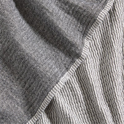 Reversible Stripe Gauze 80"x80" Ink Black and Arctic Ivory Bed Blanket