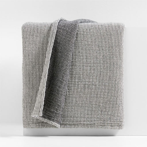 Reversible Stripe Gauze 80"x80" Ink Black and Arctic Ivory Bed Blanket