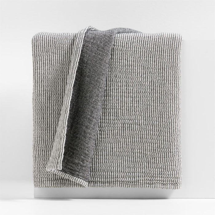 Reversible Stripe Gauze 80"x80" Ink Black and Arctic Ivory Bed Blanket