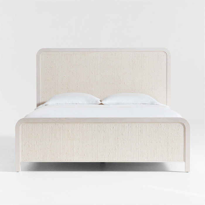 Rica White Wood and Grasscloth Queen Bed
