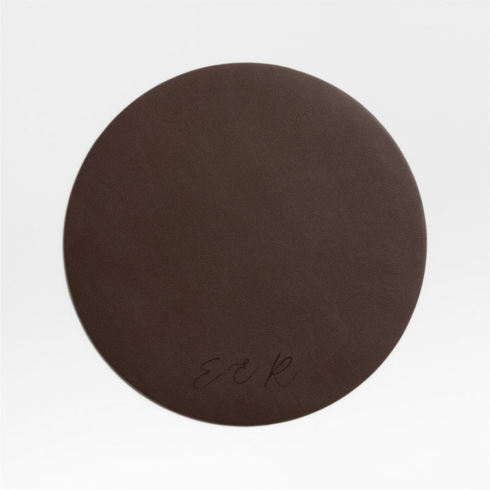 Rizzo Textured Easy Care Faux Leather Deep Brown Round Placemat