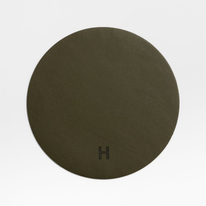 Rizzo Textured Easy Care Faux Leather Garden Green Round Placemat