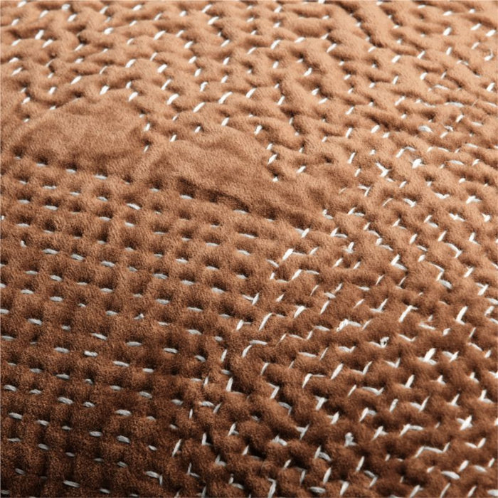 Sashiko Organic Cotton Velvet 22"x15" Camel Tan Throw Pillow Cover