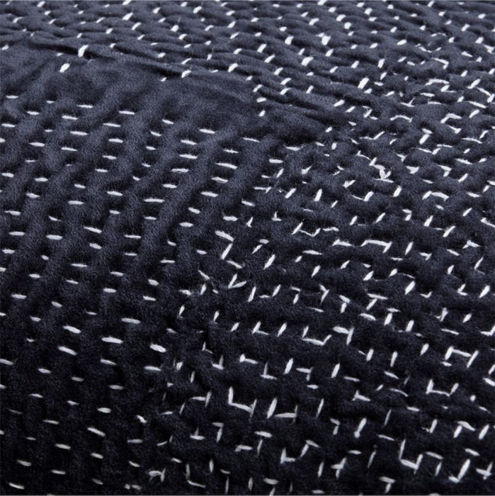 Sashiko Organic Cotton Velvet 22"x15" Deep Indigo Blue Throw Pillow Cover