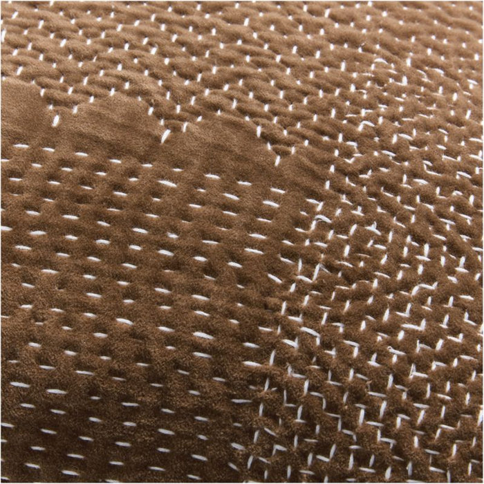 Sashiko Organic Cotton Velvet 22"x15" Chocolate Brown Throw Pillow Cover