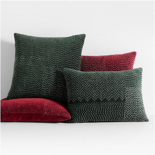 Sashiko Organic Cotton Velvet 20"x20" Spruce Green Throw Pillow Cover