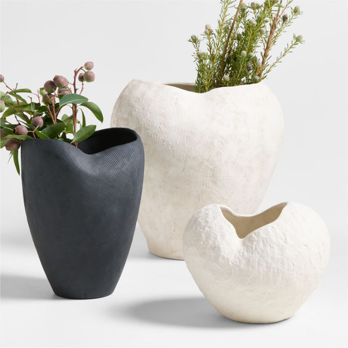 Scraffito 18" White Ceramic Vase