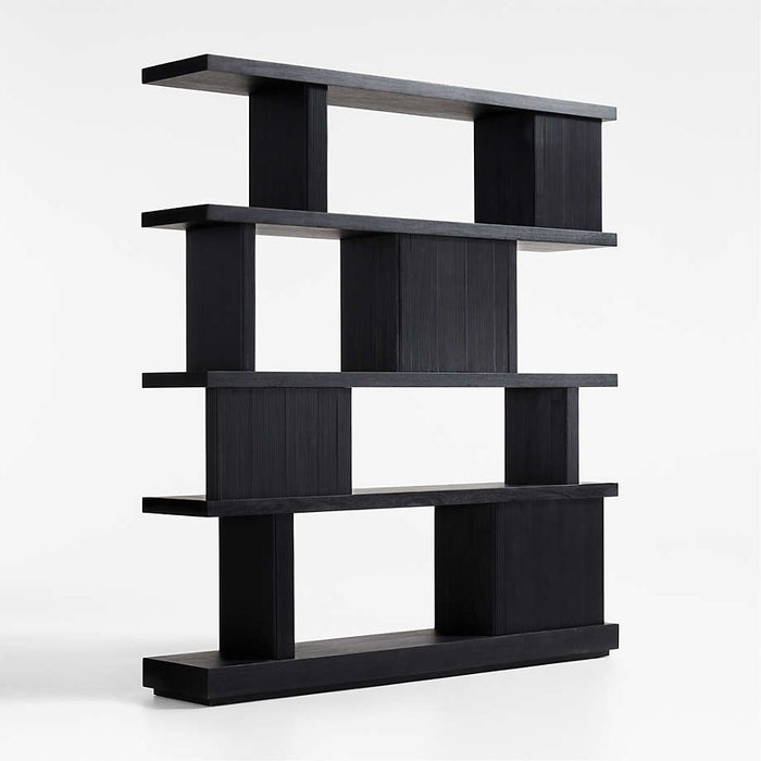 Shelter 72" Wide Charcoal Wood Open Room Divider Bookcase with Shelves