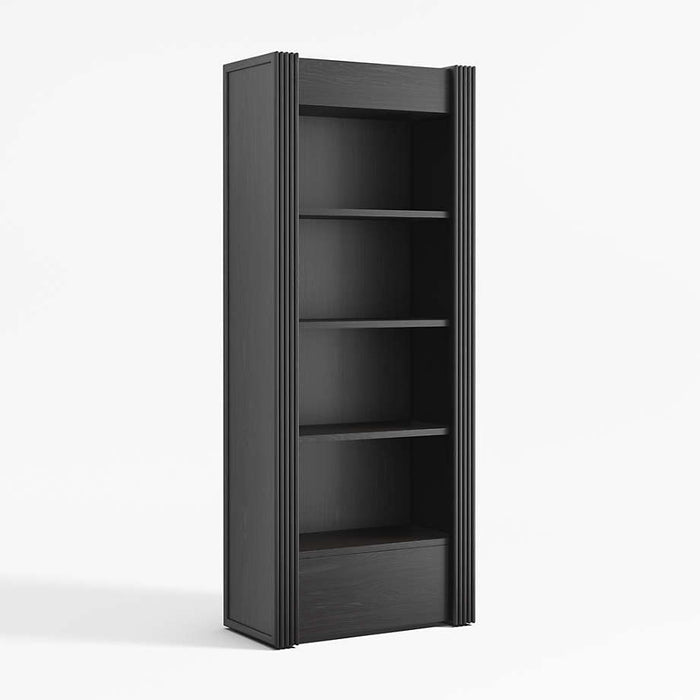 Siena 34" Black Wood 4-Shelf Storage Bookcase with Drawer