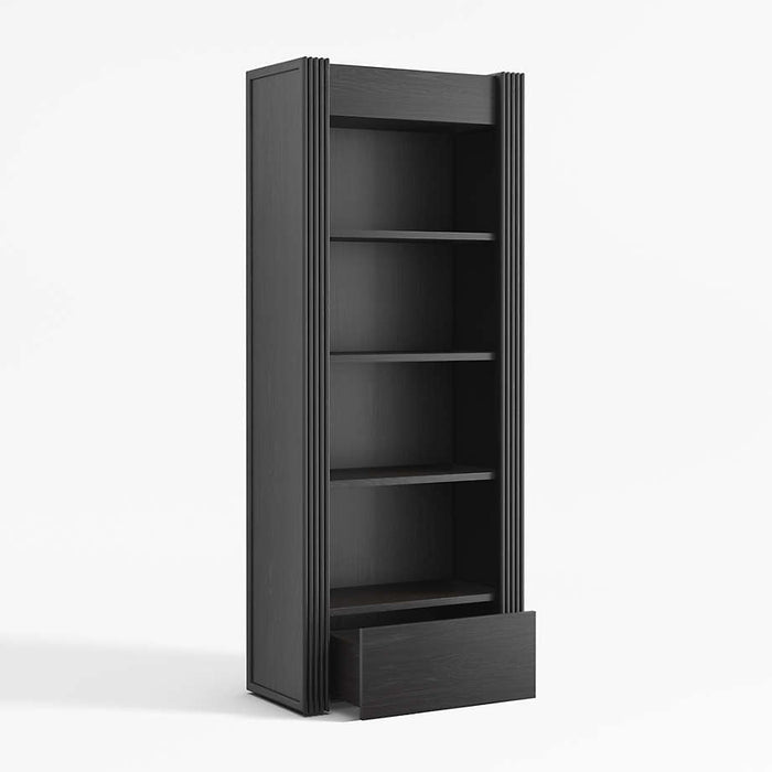 Siena 34" Black Wood 4-Shelf Storage Bookcase with Drawer