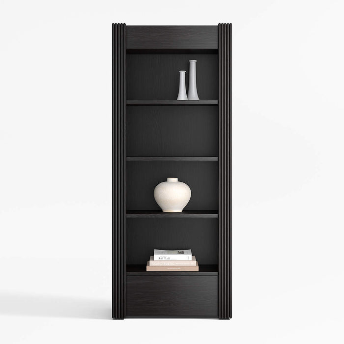 Siena 34" Black Wood 4-Shelf Storage Bookcase with Drawer