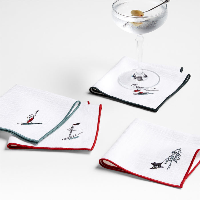 Skier Icon Cocktail Napkin, Set of 4