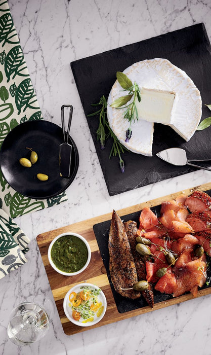 Slate and Wood Serving Board with Bowls