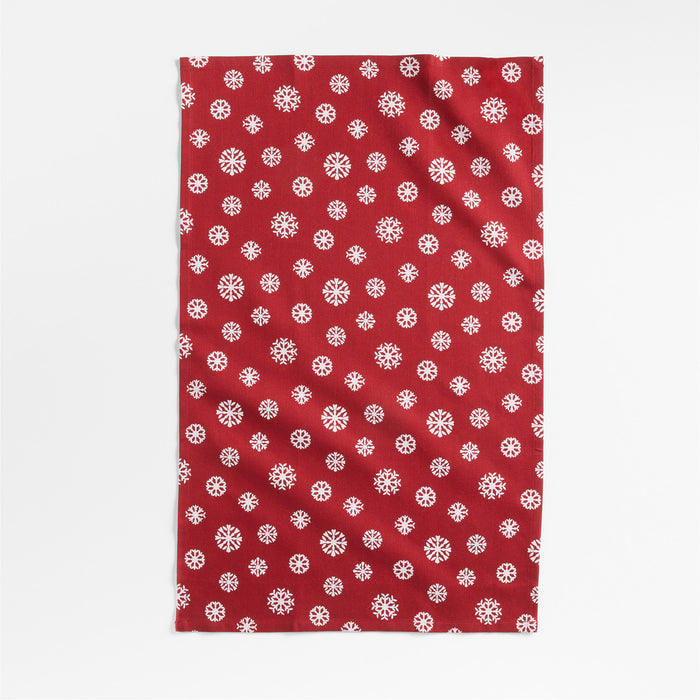 Snowflakes Red Organic Cotton Dish Towel