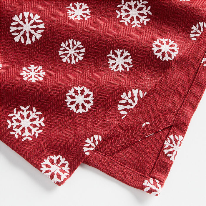 Snowflakes Red Organic Cotton Dish Towel