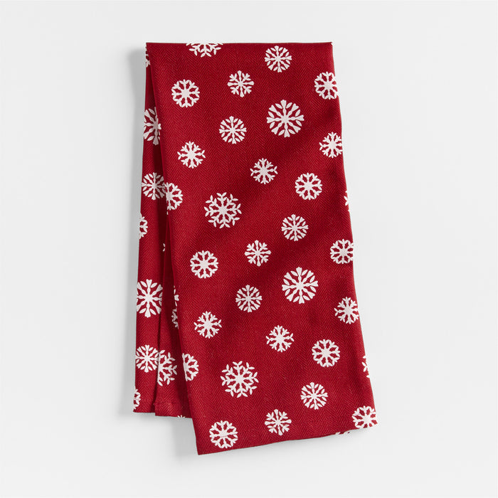 Snowflakes Red Organic Cotton Dish Towel