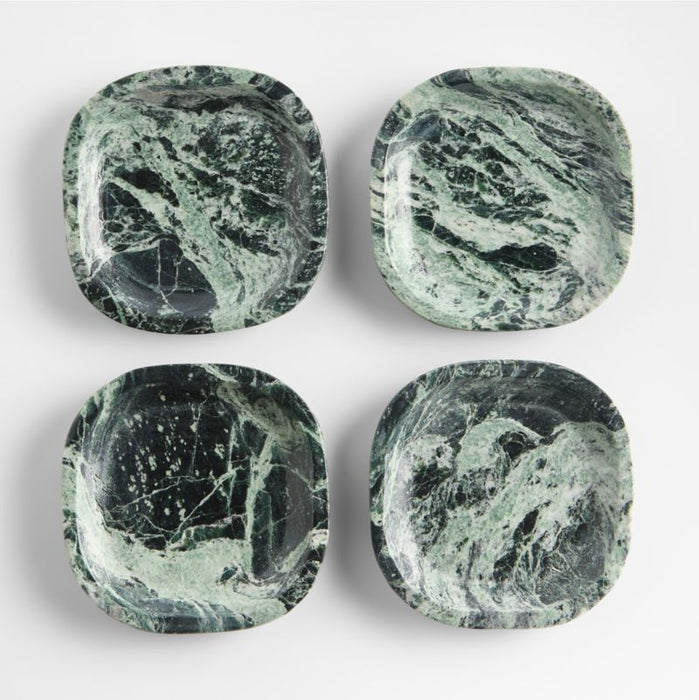 Square Green Marble Coasters, Set of 4
