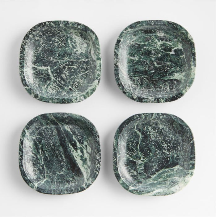 Square Green Marble Coasters, Set of 4