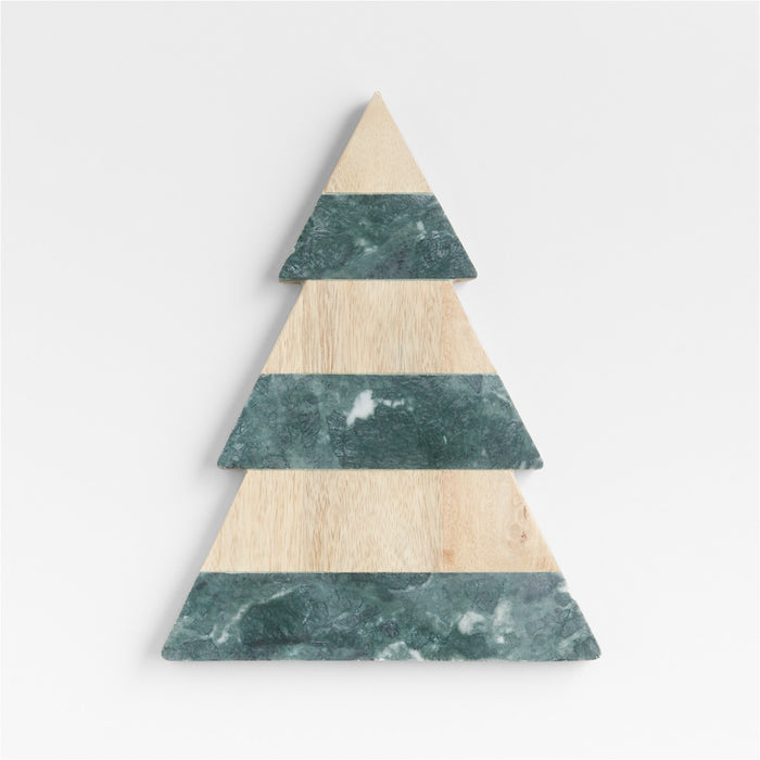 Taiga Holiday Small Wood and Green Marble Tree Serving Board