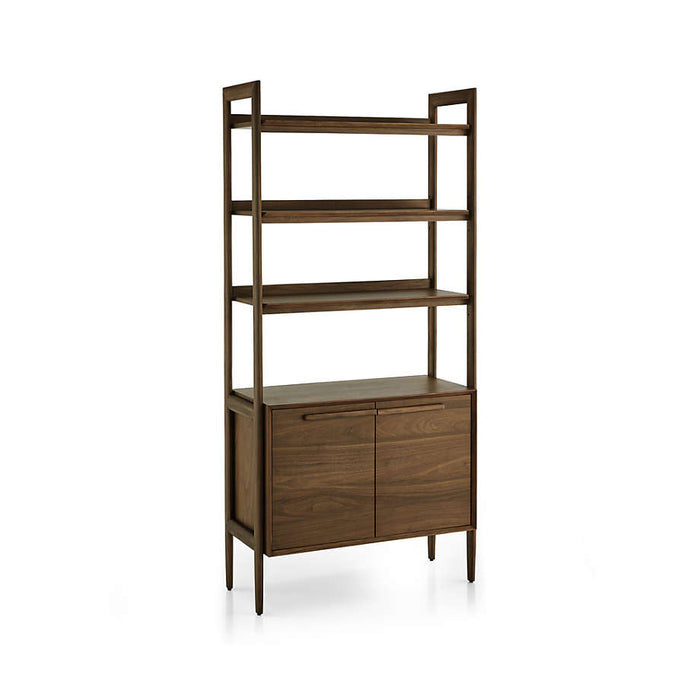 Tate 36" Walnut Wood 3-Shelf Storage Bookcase Cabinet