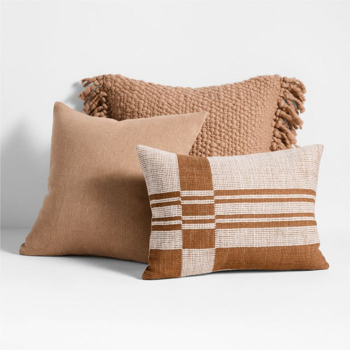 Chunky Woven Wool Fringe 23"x23" Sierra Tan Throw Pillow Cover