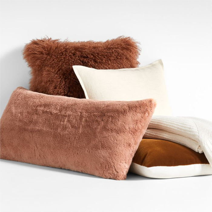 Spiced Orange Mongolian Sheepskin 20"x20" Throw Pillow Cover