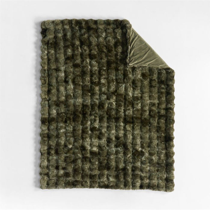 Textured Faux Fur 70"x55" Burnt Green Throw Blanket