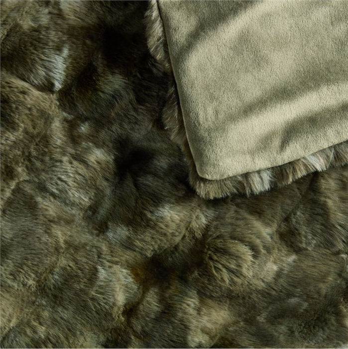 Textured Faux Fur 70"x55" Burnt Green Throw Blanket