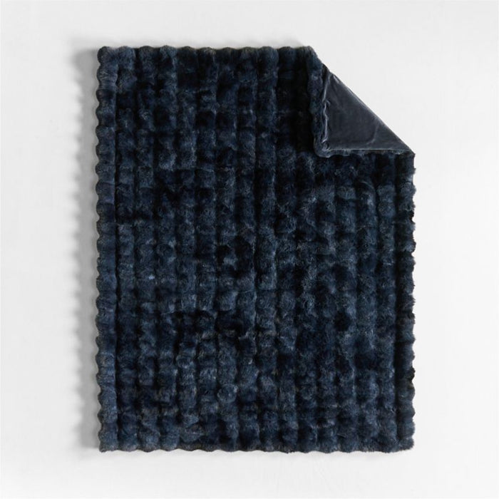 Textured Faux Fur 70"x55" Deep Indigo Throw Blanket