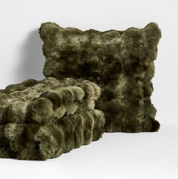Textured Faux Fur 70"x55" Burnt Green Throw Blanket