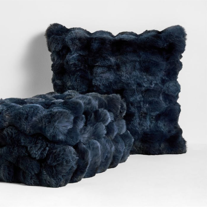 Textured Faux Fur 20"x20" Deep Indigo Throw Pillow Cover