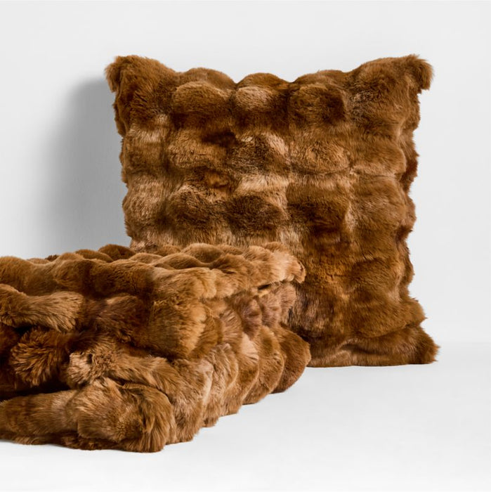 Textured Faux Fur 20"x20" Maple Brown Throw Pillow Cover