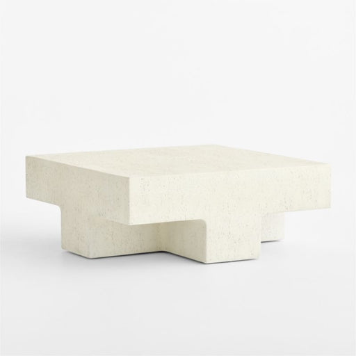 Tito Textured Faux Travertine 40" Square Coffee Table