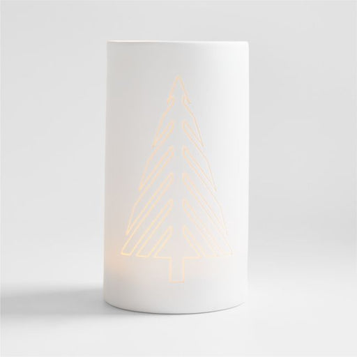 Large White Christmas Tree Porcelain Hurricane Candle Holder 9"